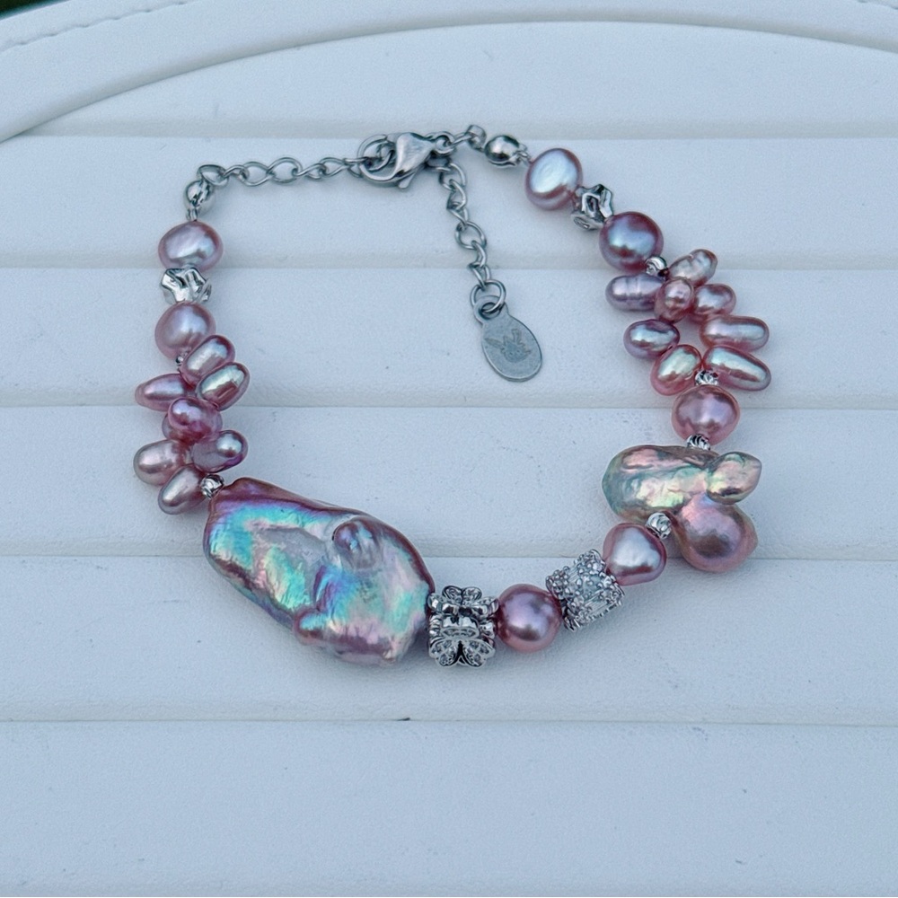 B195 Handmade Freshwater Baroque Pearl Bracelet One-of-a-Kind Jewelry Gift